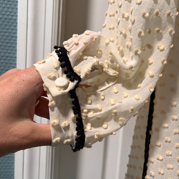 Womens J.CREW Ivory Black Lace Swiss Dot 3/4 Sleeve Tunic Top - Picture 4 of 5